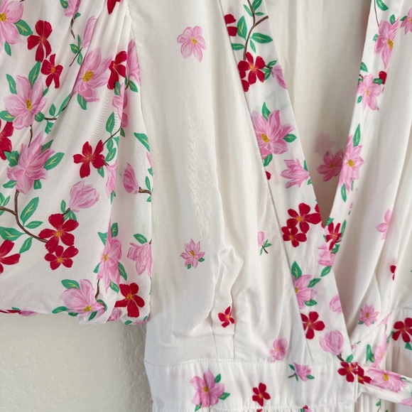 Draper James RSVP Floral Wrap Midi Dress Puff Sleeve White Pink Red M - Picture 6 of 9